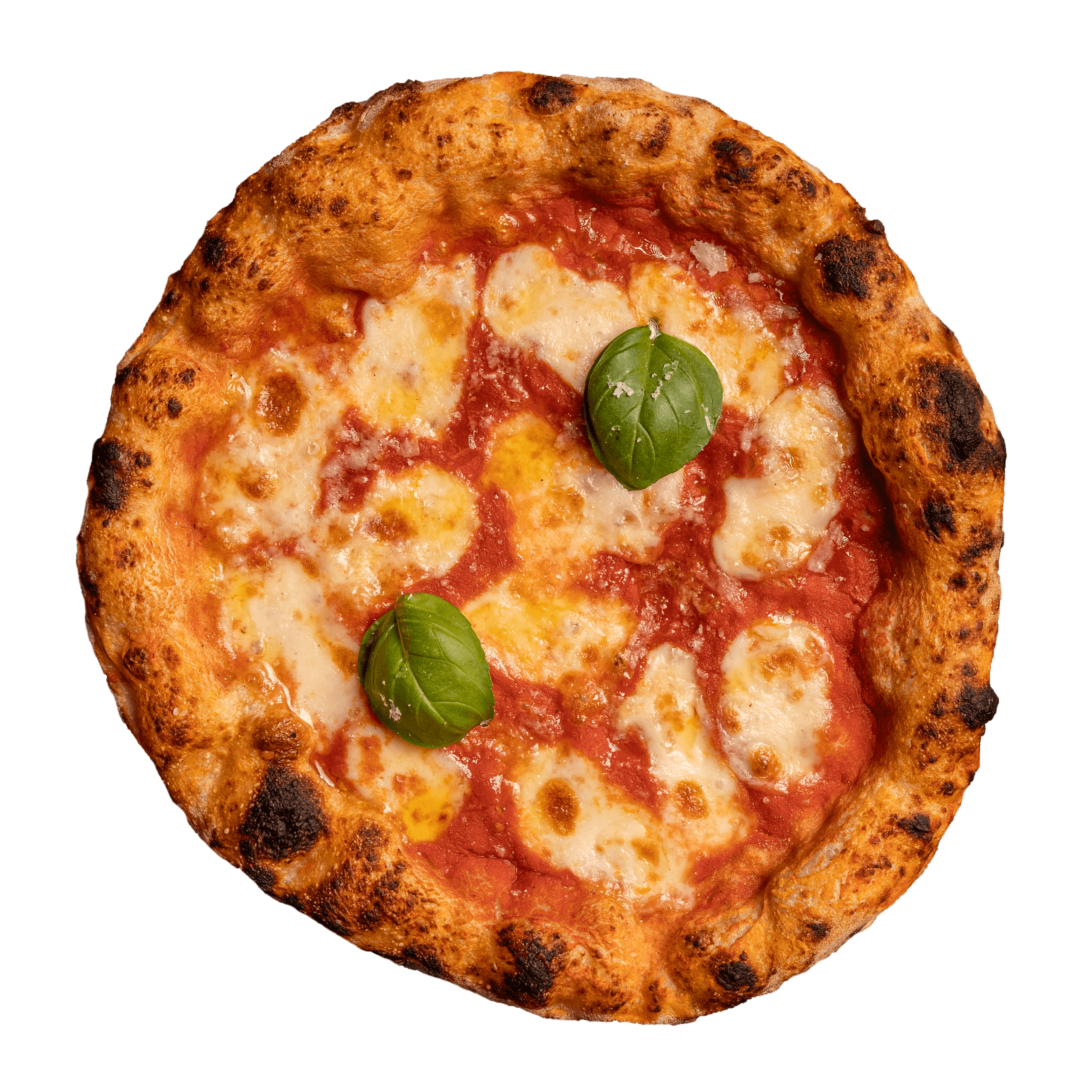 Pizza Margherita — Der Klassiker mit San Marzano Tomatensauce, Mozzarella Fior di Latte, frischem Basilikum und Olivenöl Extra Vergine.